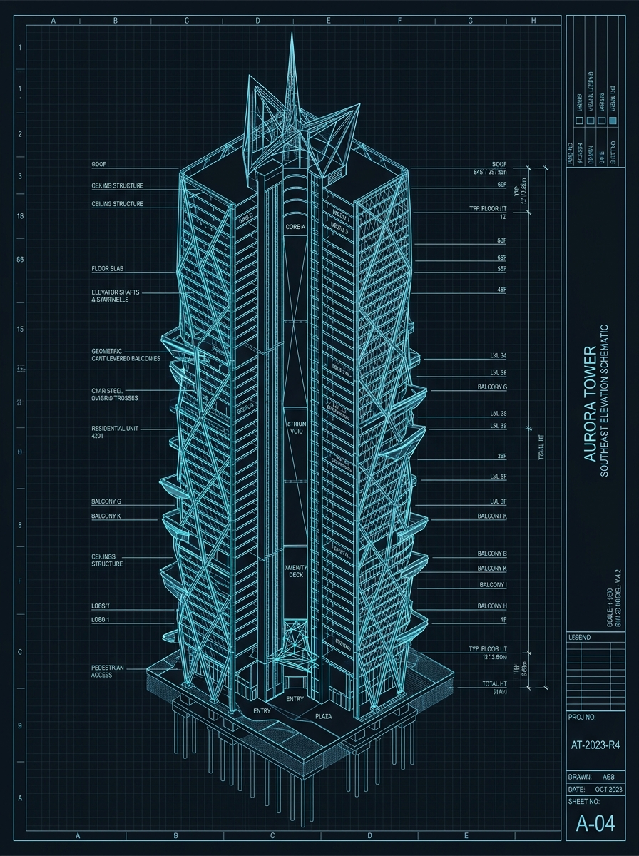 3D Structural CAD Wireframe Elevation